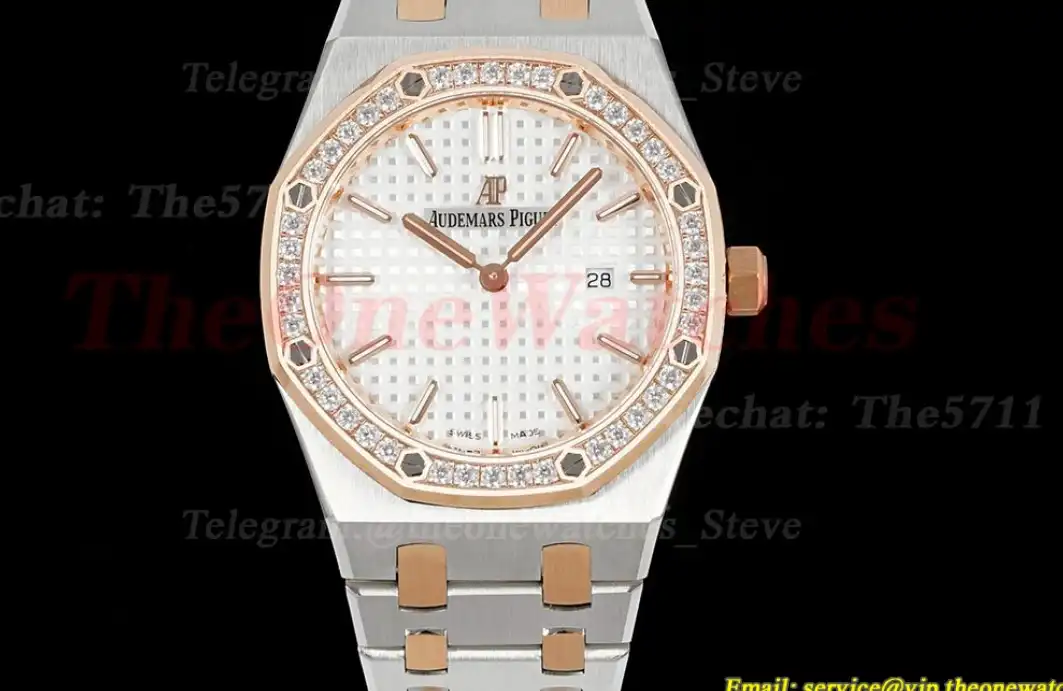 Royal Oak Ladies 33mm 67651 Dia RG SS White ZF Swiss Qtz