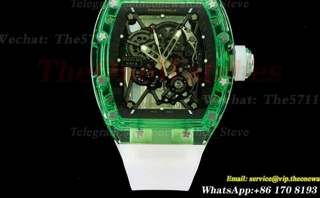 RM35-01 Green Transparent Skeleton Dial with White Rubber strap RMSF Clone RMUL2