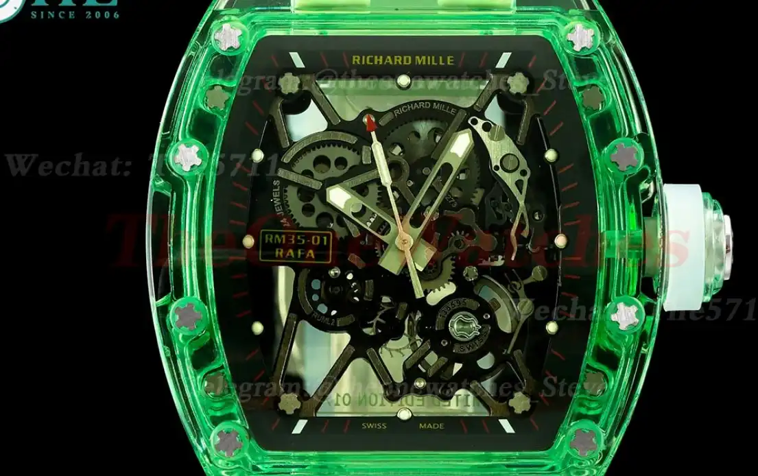 RM35-01 Green Transparent Skeleton Dial with White Rubber strap RMSF Clone RMUL2