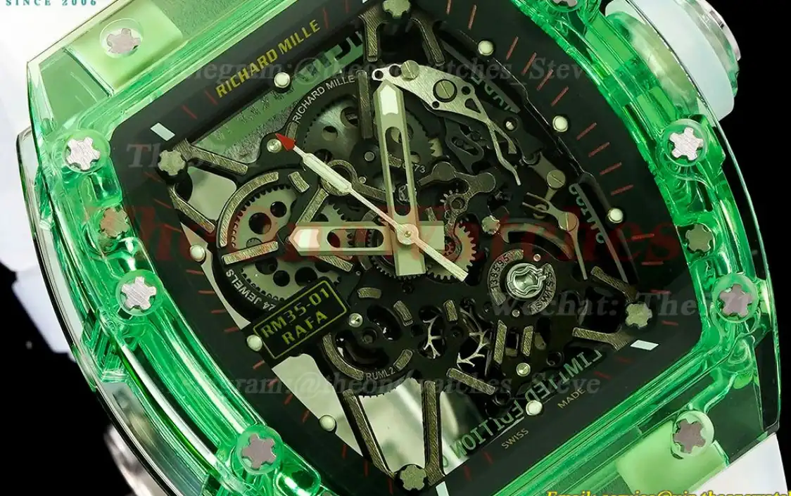 RM35-01 Green Transparent Skeleton Dial with White Rubber strap RMSF Clone RMUL2