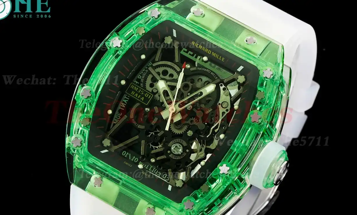 RM35-01 Green Transparent Skeleton Dial with White Rubber strap RMSF Clone RMUL2