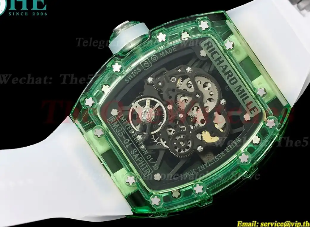 RM35-01 Green Transparent Skeleton Dial with White Rubber strap RMSF Clone RMUL2