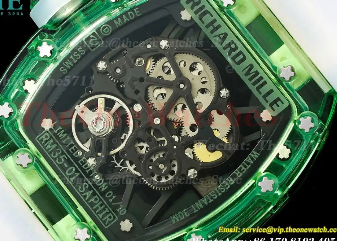 RM35-01 Green Transparent Skeleton Dial with White Rubber strap RMSF Clone RMUL2