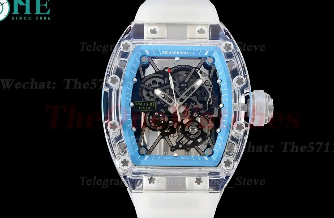 RM35-01 Transparent Skeleton Dial on White Rubber strap RMSF Clone RMUL2