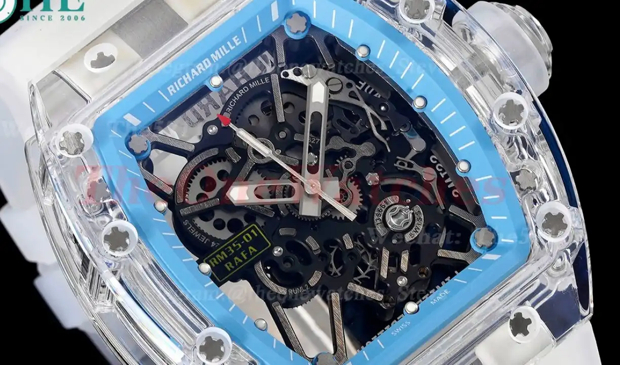 RM35-01 Transparent Skeleton Dial on White Rubber strap RMSF Clone RMUL2