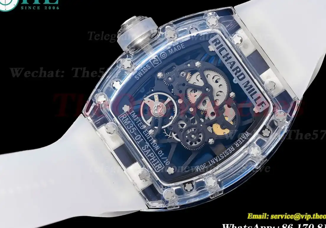 RM35-01 Transparent Skeleton Dial on White Rubber strap RMSF Clone RMUL2