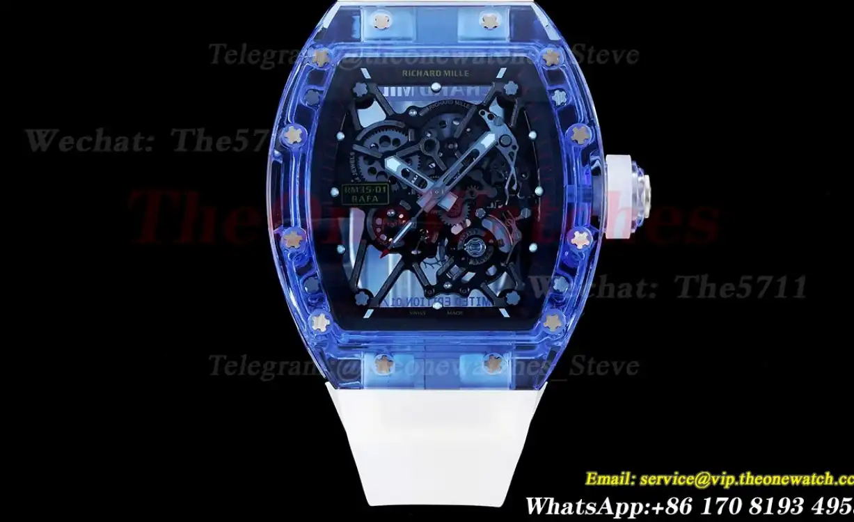 RM35-01 Blue Transparent Skeleton Dial on White Rubber strap RMSF Clone RMUL2