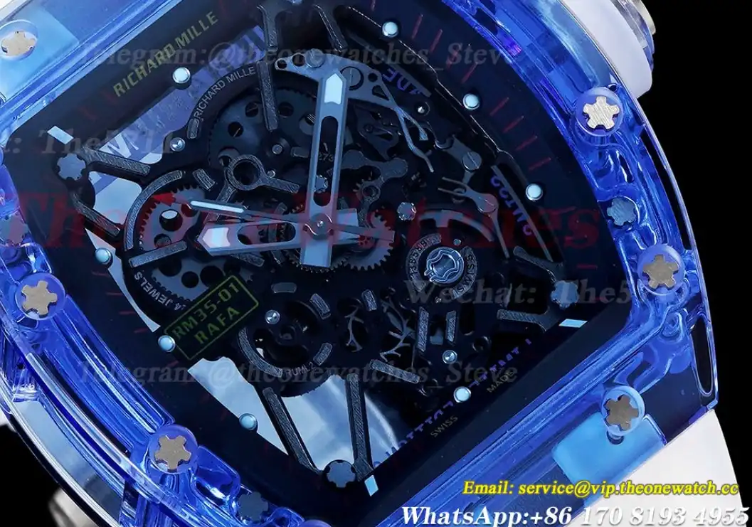 RM35-01 Blue Transparent Skeleton Dial on White Rubber strap RMSF Clone RMUL2