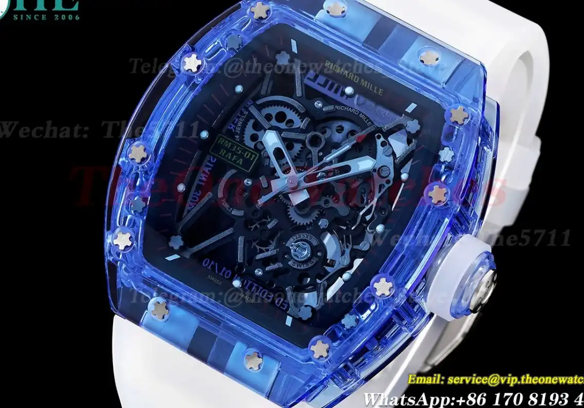 RM35-01 Blue Transparent Skeleton Dial on White Rubber strap RMSF Clone RMUL2