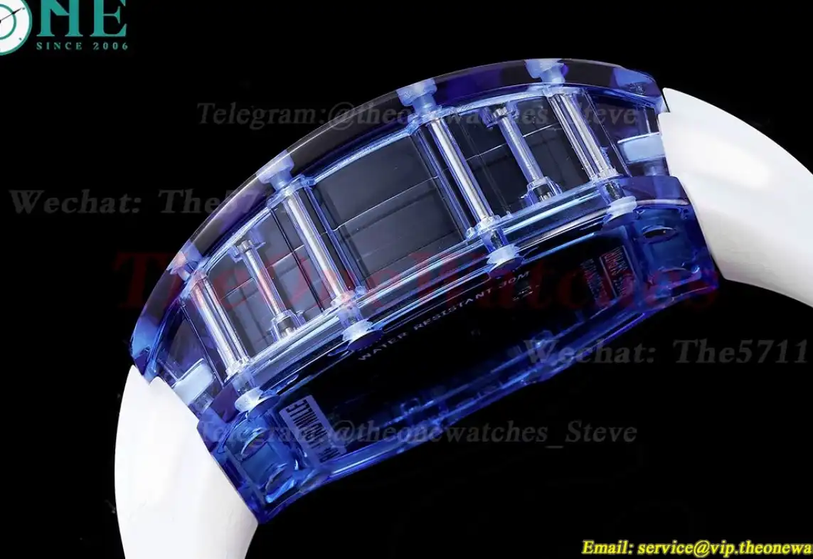 RM35-01 Blue Transparent Skeleton Dial on White Rubber strap RMSF Clone RMUL2