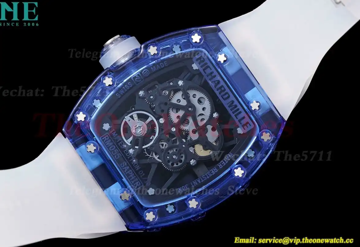 RM35-01 Blue Transparent Skeleton Dial on White Rubber strap RMSF Clone RMUL2