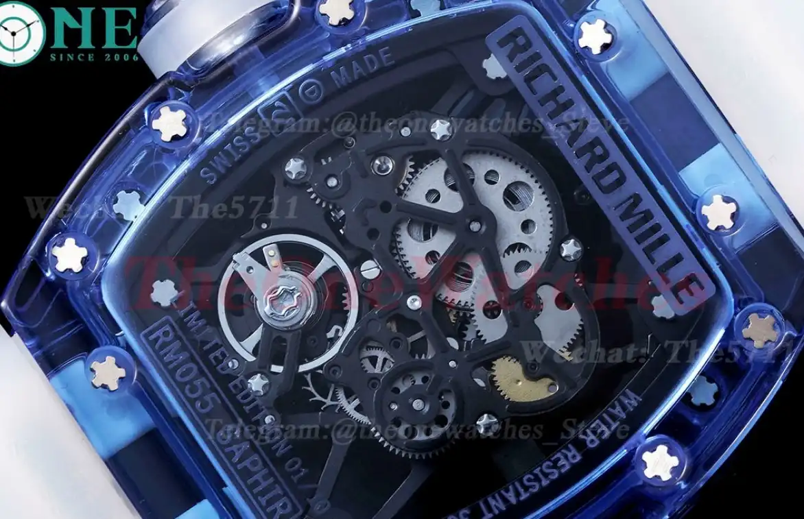 RM35-01 Blue Transparent Skeleton Dial on White Rubber strap RMSF Clone RMUL2