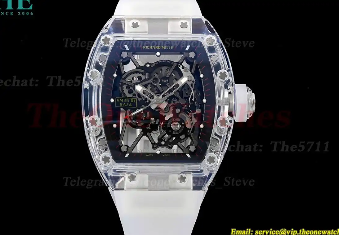 RM35-01 Transparent Skeleton Dial on White Rubber strap RMSF Clone RMUL2