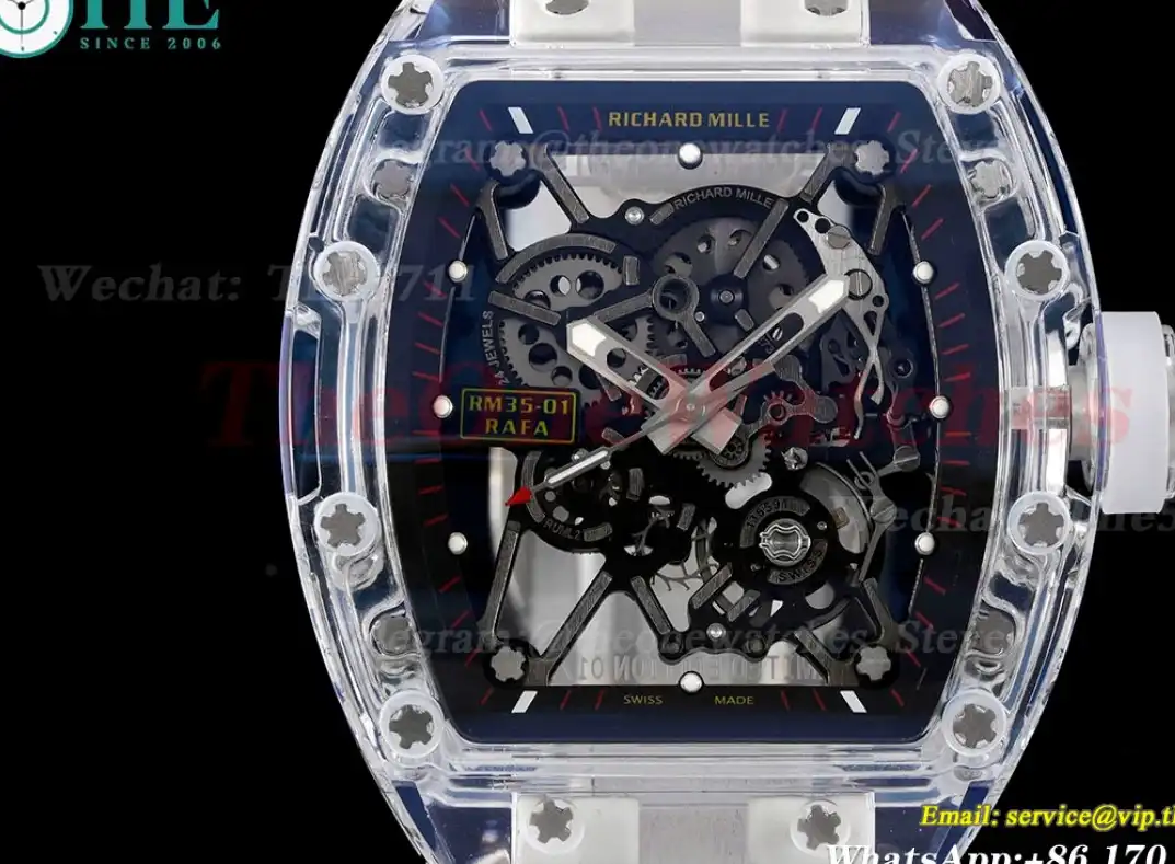 RM35-01 Transparent Skeleton Dial on White Rubber strap RMSF Clone RMUL2