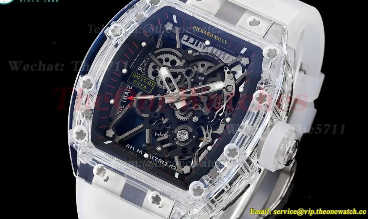 RM35-01 Transparent Skeleton Dial on White Rubber strap RMSF Clone RMUL2