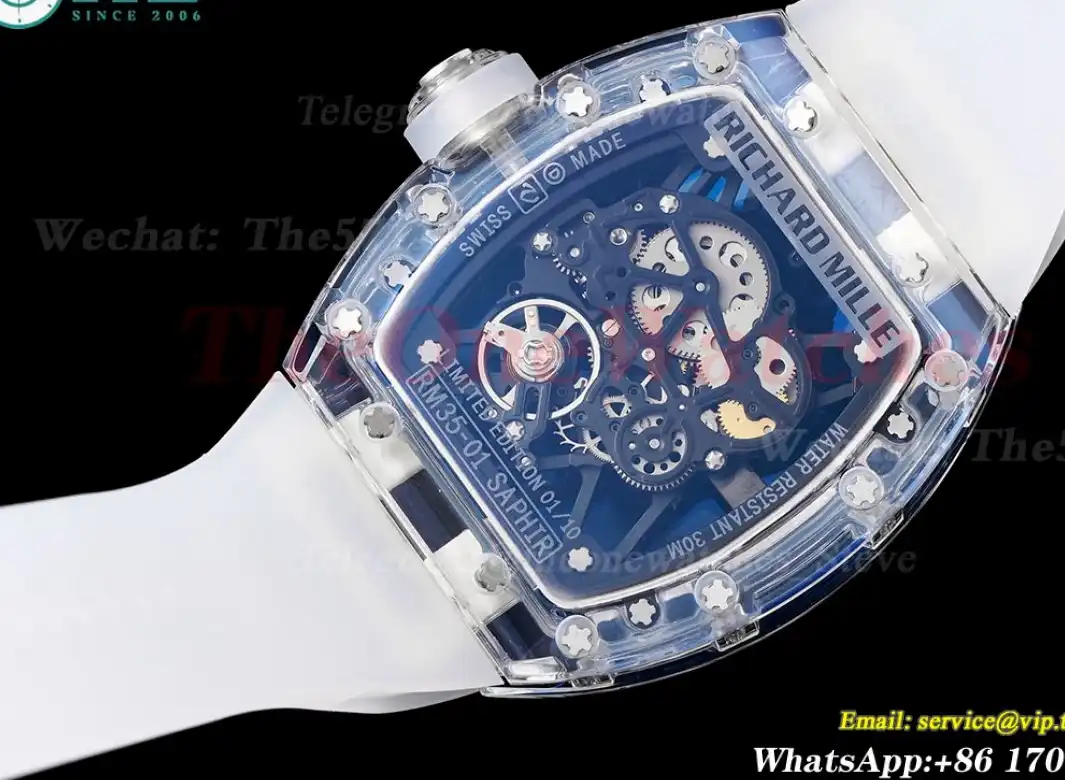 RM35-01 Transparent Skeleton Dial on White Rubber strap RMSF Clone RMUL2