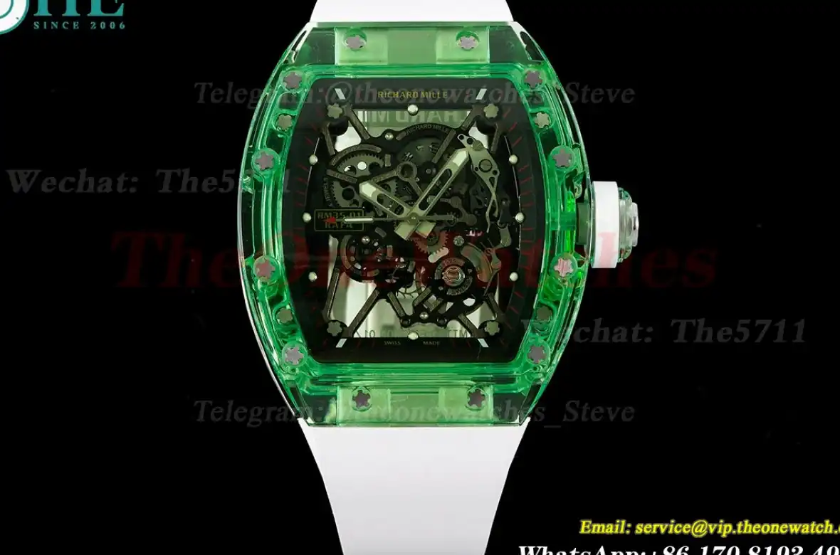 RM35-01 Green Transparent Skeleton Dial on White Rubber strap RMSF Clone RMUL2