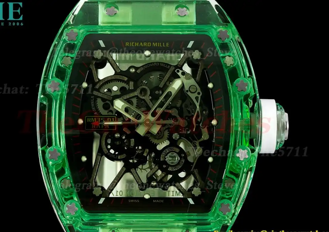 RM35-01 Green Transparent Skeleton Dial on White Rubber strap RMSF Clone RMUL2