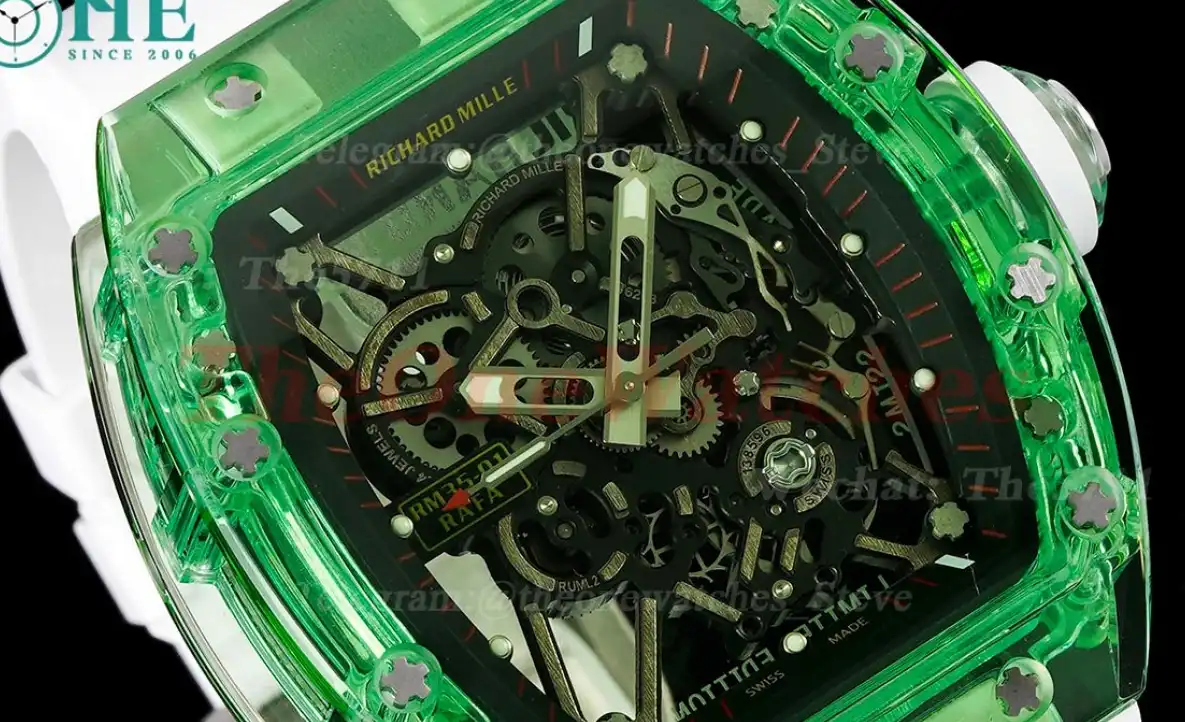 RM35-01 Green Transparent Skeleton Dial on White Rubber strap RMSF Clone RMUL2