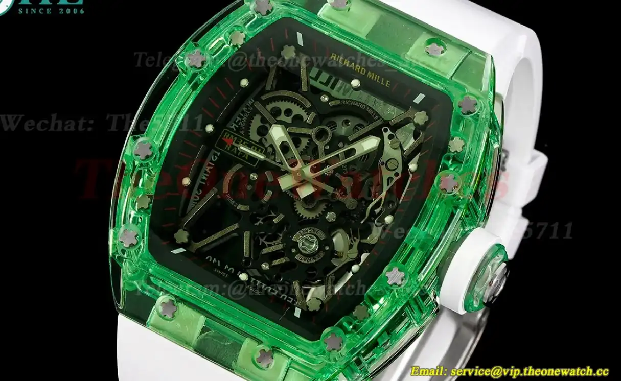 RM35-01 Green Transparent Skeleton Dial on White Rubber strap RMSF Clone RMUL2