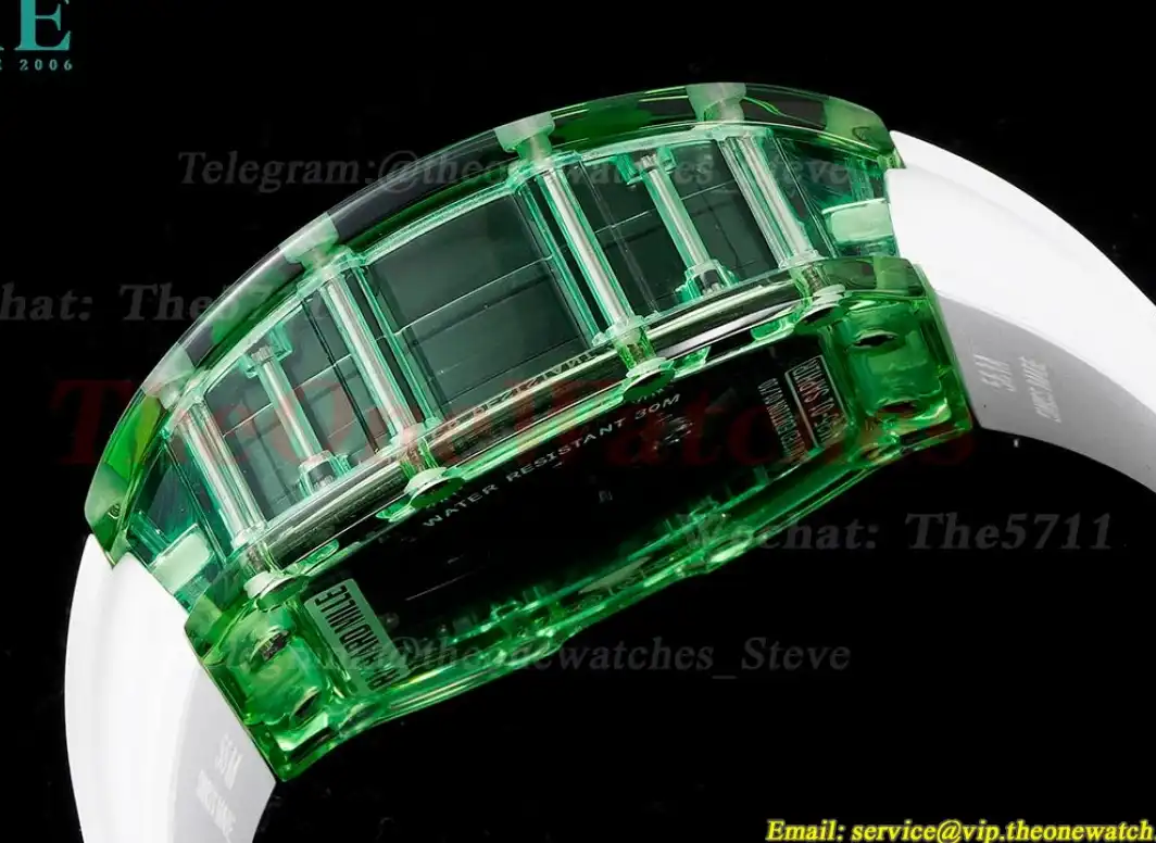 RM35-01 Green Transparent Skeleton Dial on White Rubber strap RMSF Clone RMUL2