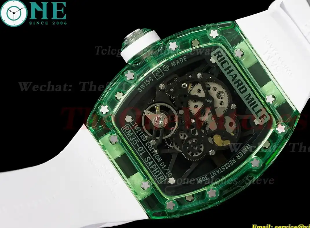 RM35-01 Green Transparent Skeleton Dial on White Rubber strap RMSF Clone RMUL2