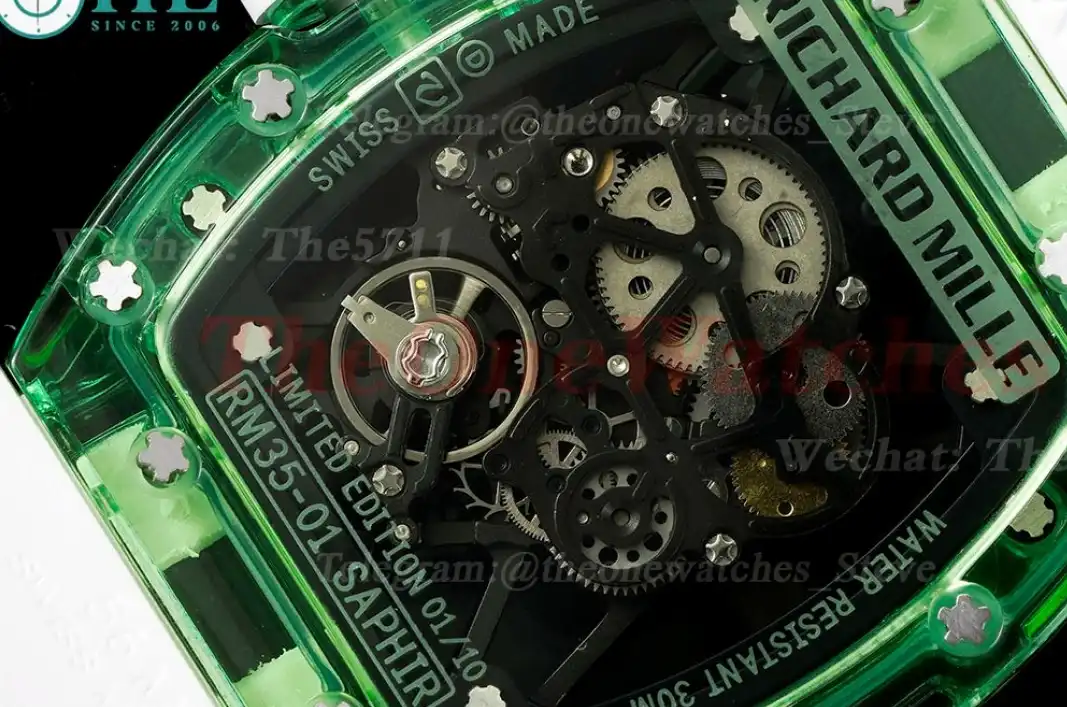 RM35-01 Green Transparent Skeleton Dial on White Rubber strap RMSF Clone RMUL2