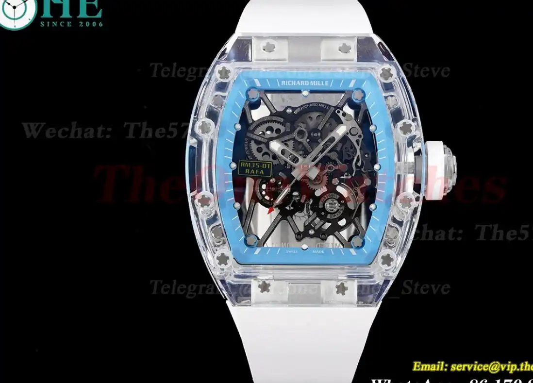 RM35-01 Blue Transparent Skeleton Dial With White Rubber Strap RMSF Clone RMUL2