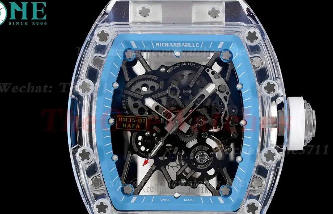 RM35-01 Blue Transparent Skeleton Dial With White Rubber Strap RMSF Clone RMUL2