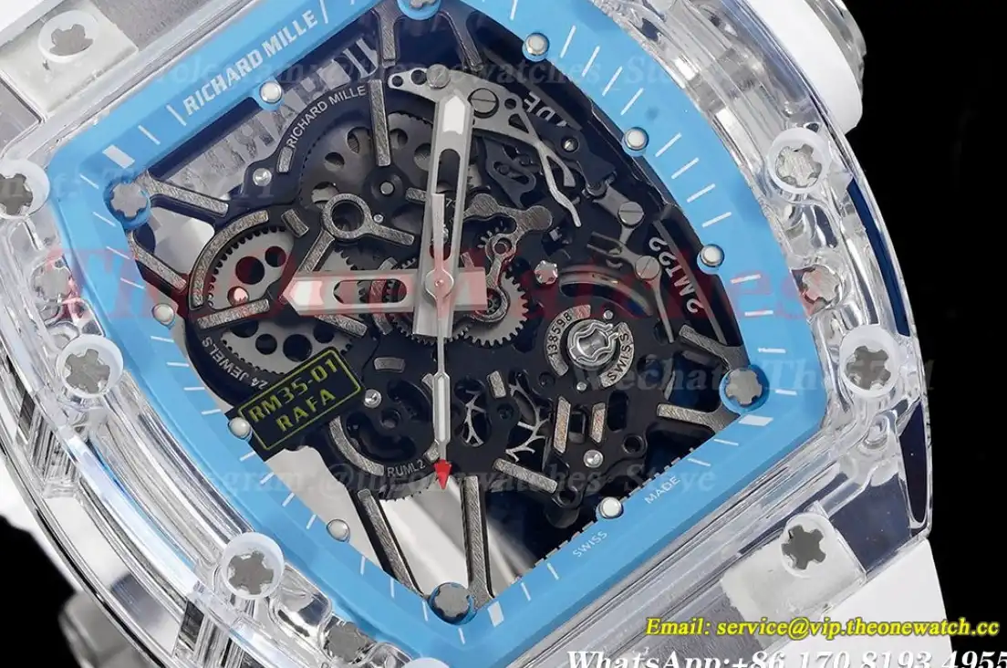 RM35-01 Blue Transparent Skeleton Dial With White Rubber Strap RMSF Clone RMUL2