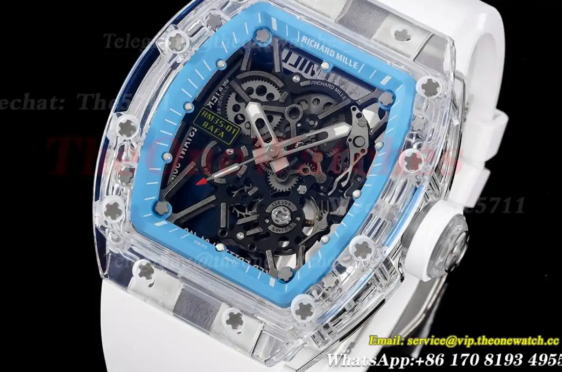 RM35-01 Blue Transparent Skeleton Dial With White Rubber Strap RMSF Clone RMUL2