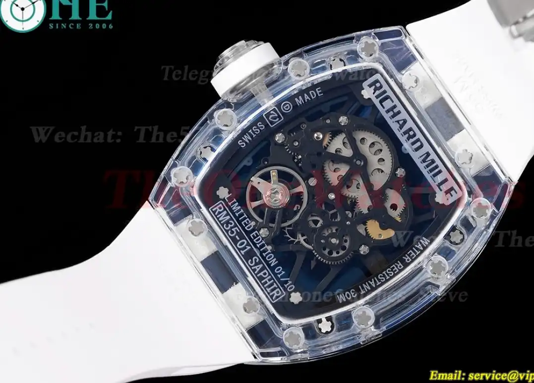 RM35-01 Blue Transparent Skeleton Dial With White Rubber Strap RMSF Clone RMUL2