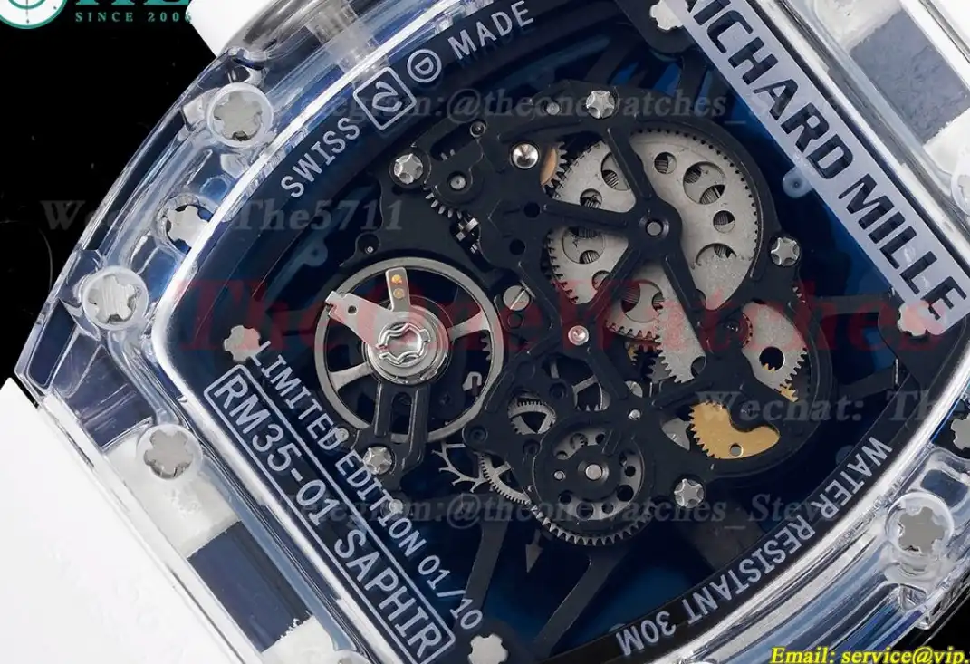 RM35-01 Blue Transparent Skeleton Dial With White Rubber Strap RMSF Clone RMUL2