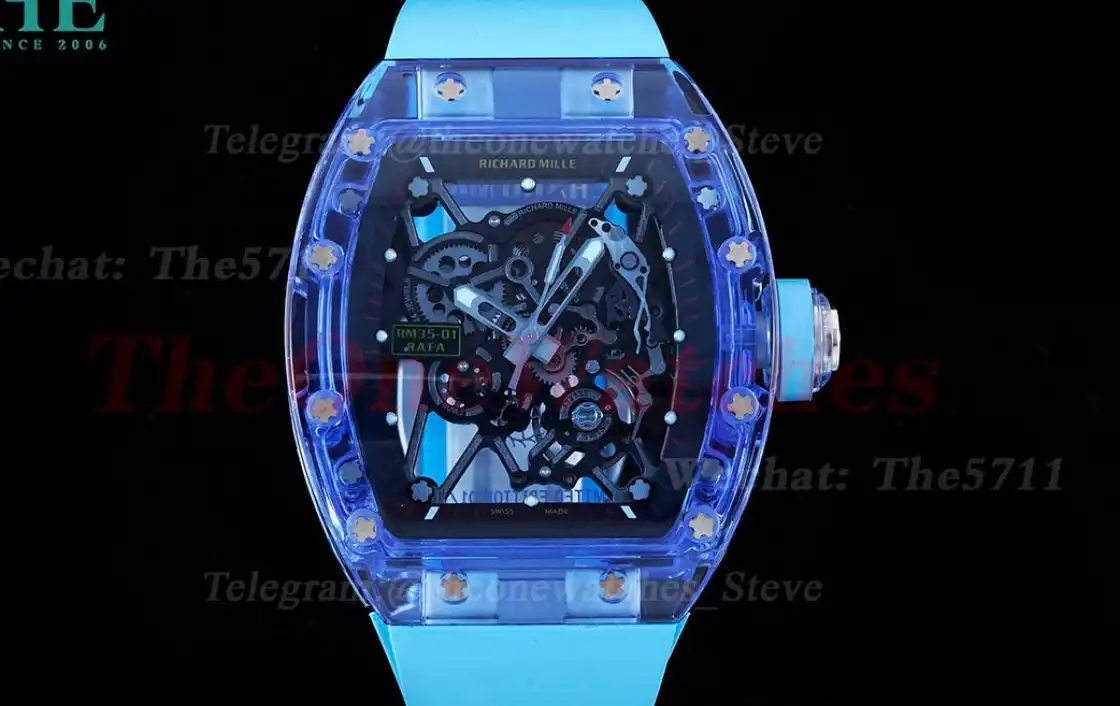 RM35-01 Blue Transparent Skeleton Dial With Blue Rubber Strap RMSF Clone RMUL2