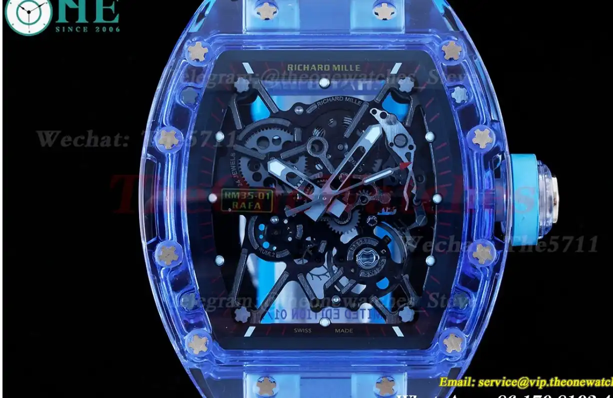 RM35-01 Blue Transparent Skeleton Dial With Blue Rubber Strap RMSF Clone RMUL2