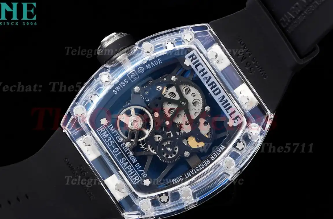 RM35-01 Transparent Skeleton Dial With Black Rubber Strap RMSF Clone RMUL2