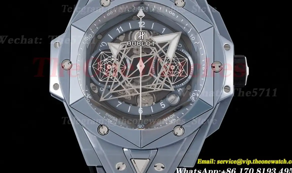 Big Bang Sang Bleu II 45mm Grey Ceramic Skeleton Dial BBF A1240