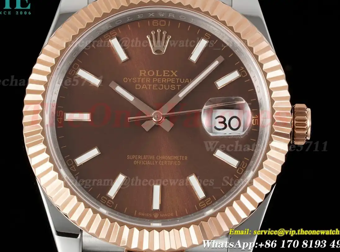 Datejust 41mm Brown Stk SS RG Jubilee 904L DIW A3235