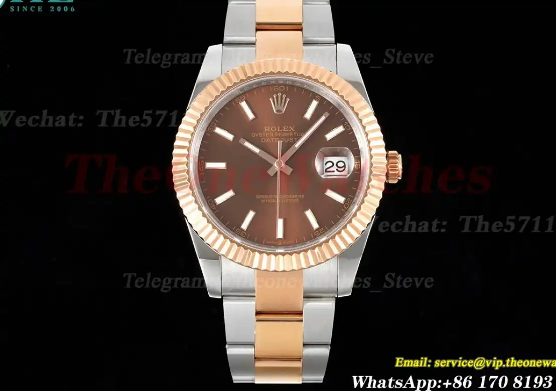 Datejust 41mm Brown Stk SS RG Oyster 904L DIW A3235