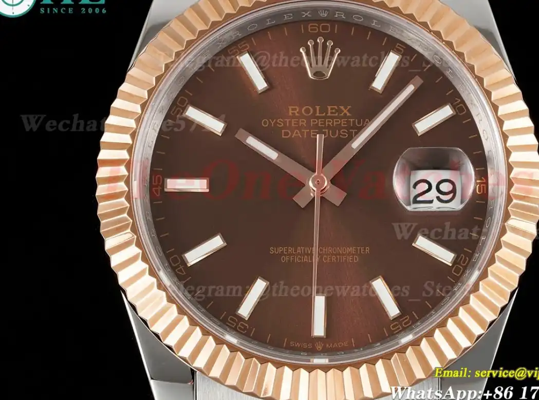 Datejust 41mm Brown Stk SS RG Oyster 904L DIW A3235