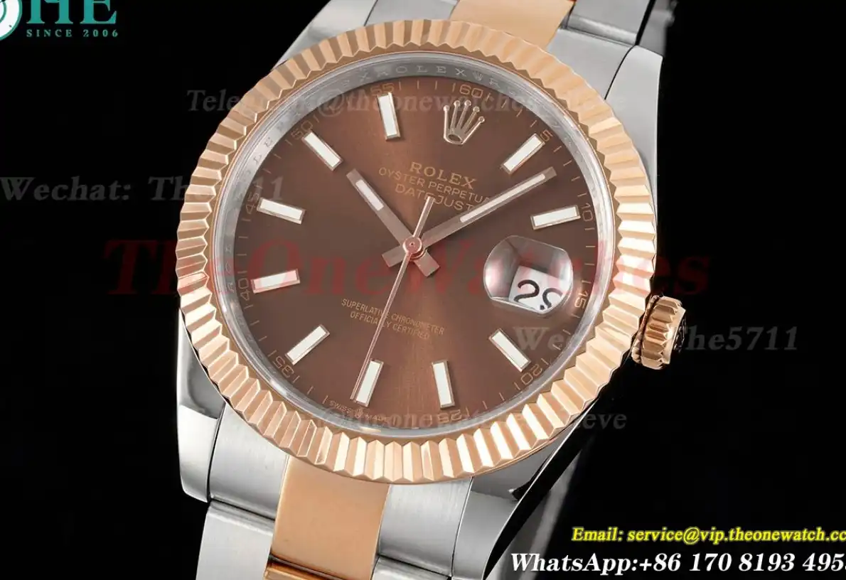 Datejust 41mm Brown Stk SS RG Oyster 904L DIW A3235