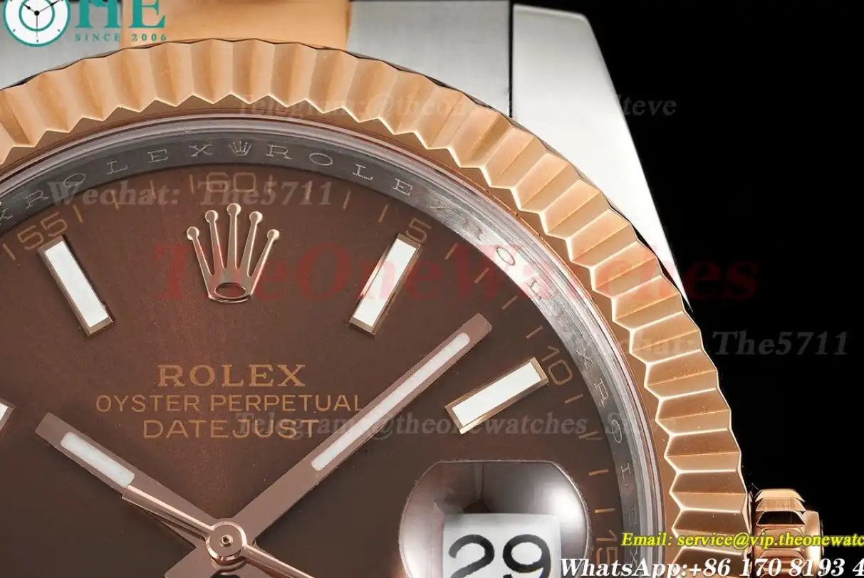 Datejust 41mm Brown Stk SS RG Oyster 904L DIW A3235