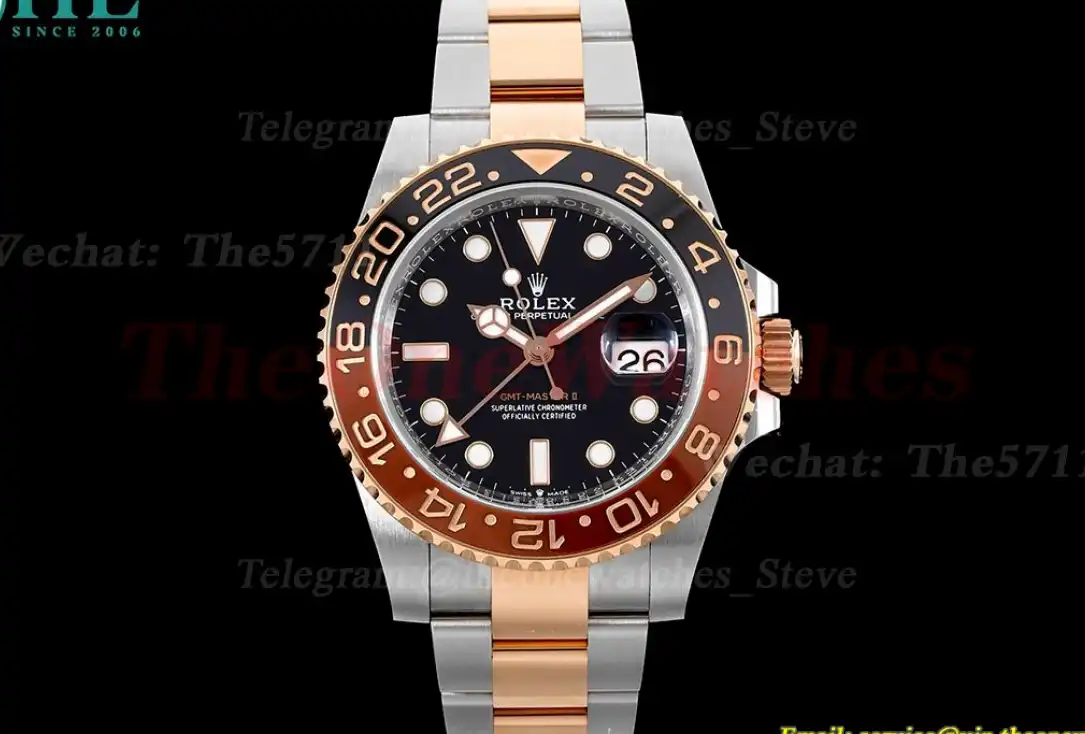 GMT II 126711 CHNR Rootbeer Oys 40mm SS RG Blk CLEAN DD3285 Super Clone