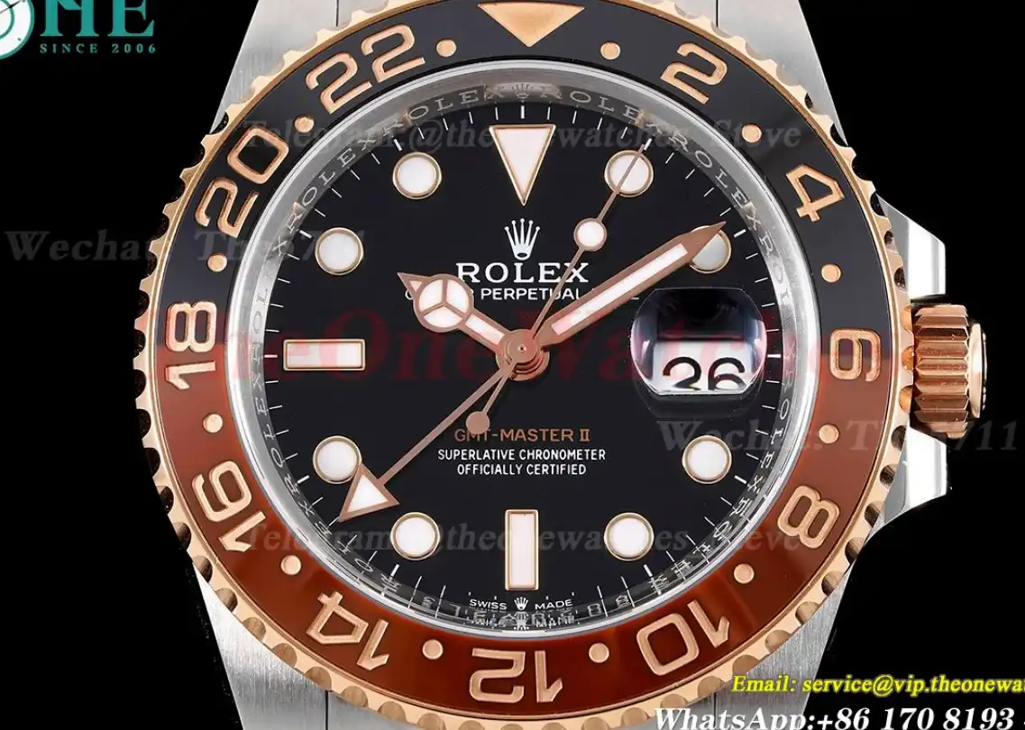 GMT II 126711 CHNR Rootbeer Oys 40mm SS RG Blk CLEAN DD3285 Super Clone