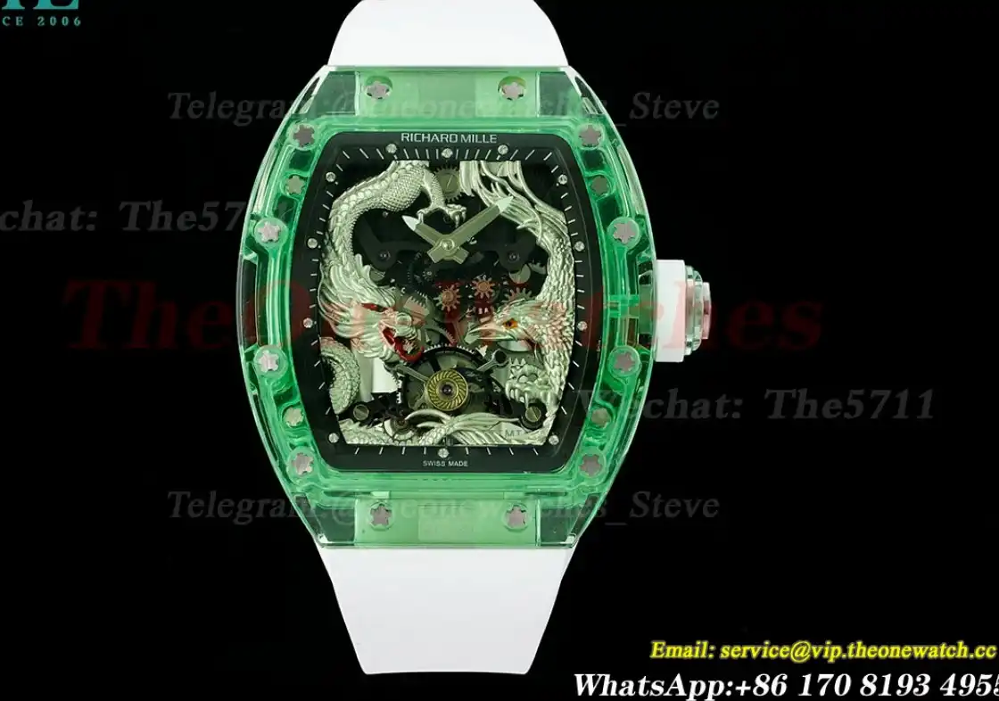 RM57-01 Eagle Dragon Dial on White Rubber Strap RMF Tourb