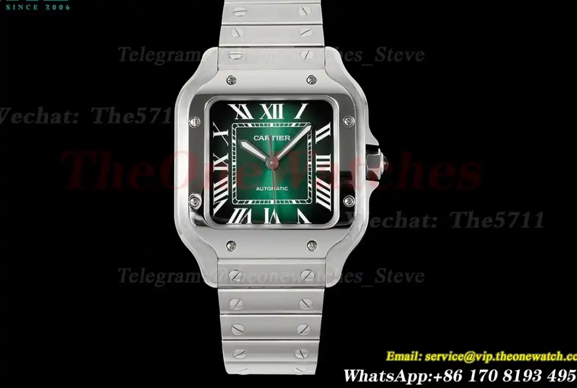 Santos De Cartier Mens 35mm SS SS Green Dial BVF 9039