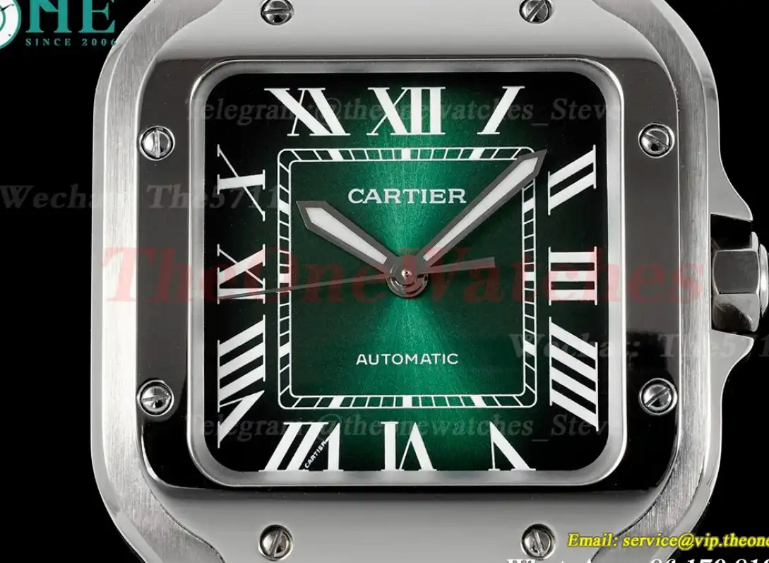 Santos De Cartier Mens 35mm SS SS Green Dial BVF 9039