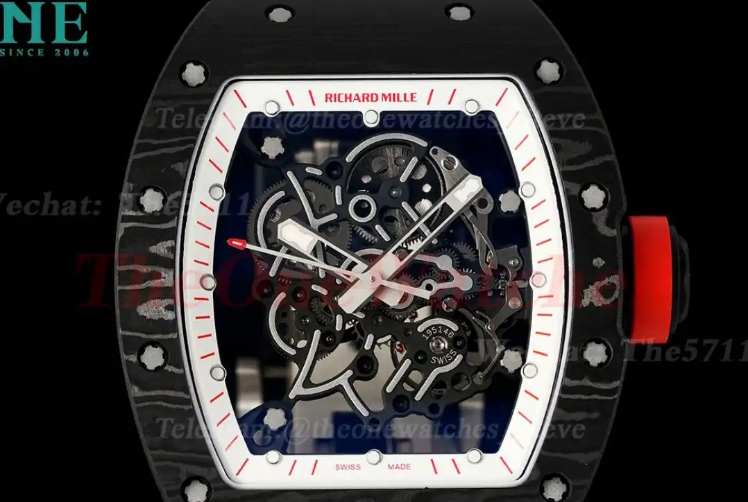 RM055 NTPT RU Wht Red Rehaut on Black Rubber Strap ZF RMUL2 Super Clone