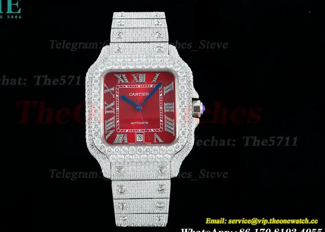 Santos 100 Mens XL 40mm SS SS Red Dial AMG MY9015