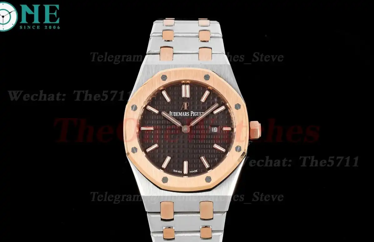 Royal Oak Ladies 33mm RG SS Brown Dial JJF Swiss Qtz